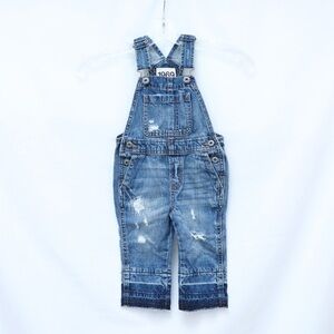 GAP denim overalls toddler romper kids child 18-24 months child distressed raw